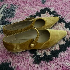SAM EDELMAN Pointed-Toe Mary Jane Flats in Gold